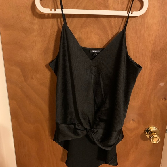 Express black size large satin spaghetti strap rouched front, long back - Picture 1 of 4
